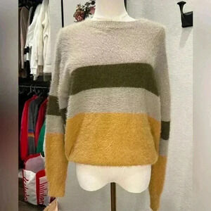 WOVEN HEART Striped Colorblock Fuzzy Sweater Size Small Women